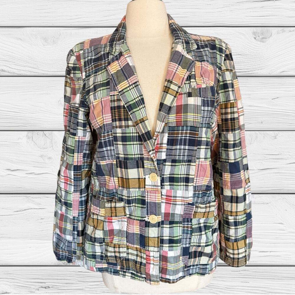 Orvis Patchwork Madras Plaid Blazer in Navy, Green, Pink, Brown